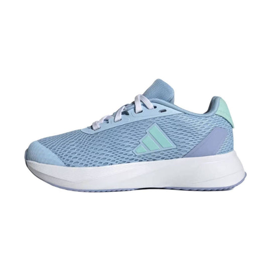 Light blue mesh athletic sneaker with white cushioned sole and mint accents, side view