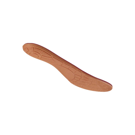 Peach contoured shoe insole with arch support and tread pattern