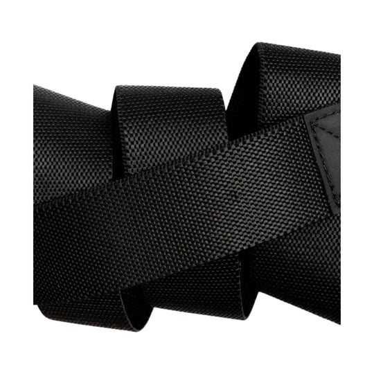 Black woven belt strap close-up with layered folded sections
