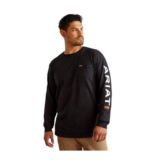 Ariat Men's Rebar Strong Standard Long Sleeve Pocket Tee - Black/White - Lenny's Shoe & Apparel