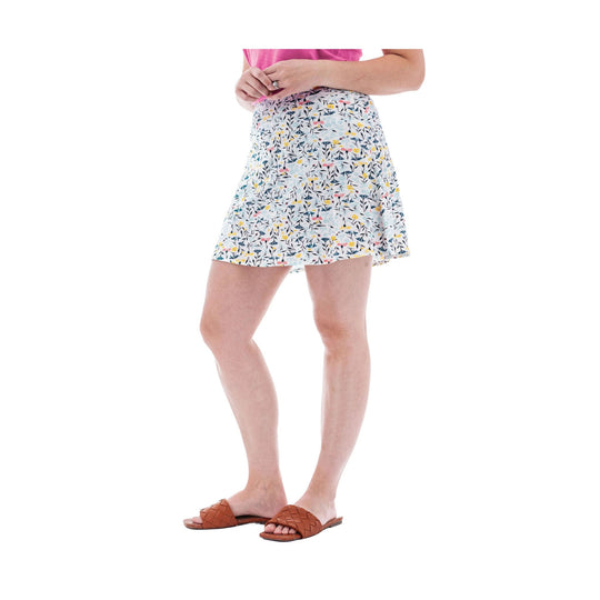 White floral swing skort worn with a pink top
