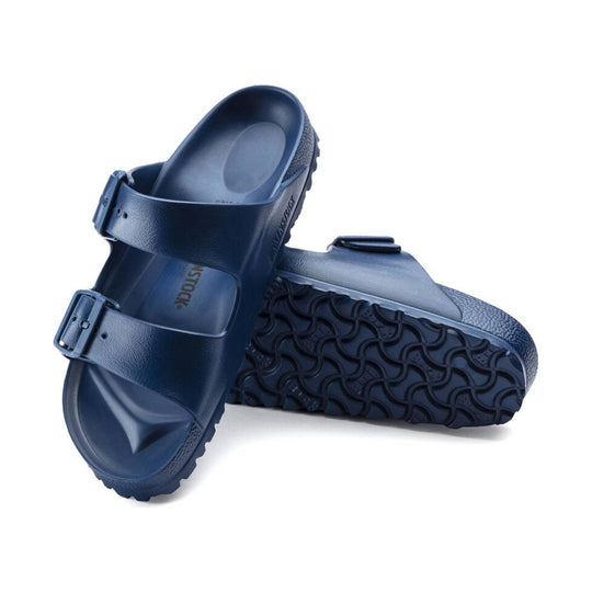 Navy EVA slide sandals with two buckle straps and contoured footbeds