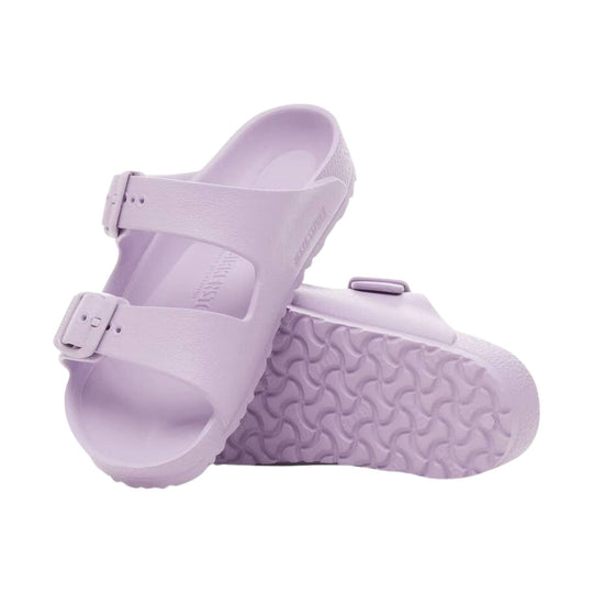 Light lavender EVA slide sandals with adjustable buckled straps and textured soles