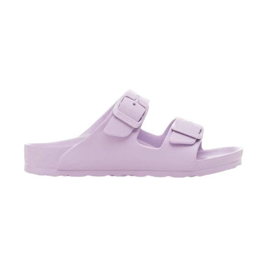 Light lavender double-strap EVA slide sandal with contoured footbed, side profile