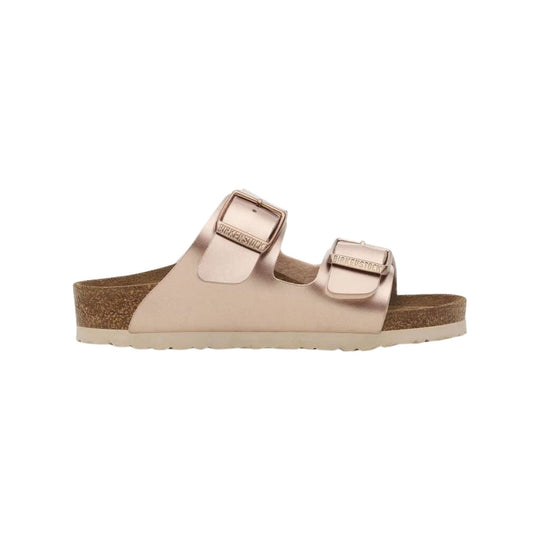 Blush pink two-strap Birkenstock sandal with cork footbed
