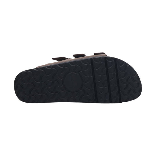 Black sandal sole with molded wave tread and three vertical grooves