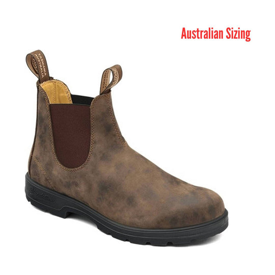 Brown Chelsea work boot with black sole and pull tabs, shown in side view