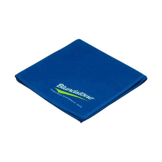 Blue folded cloth with Blundstone logo and Tasmania Australia 1870 text