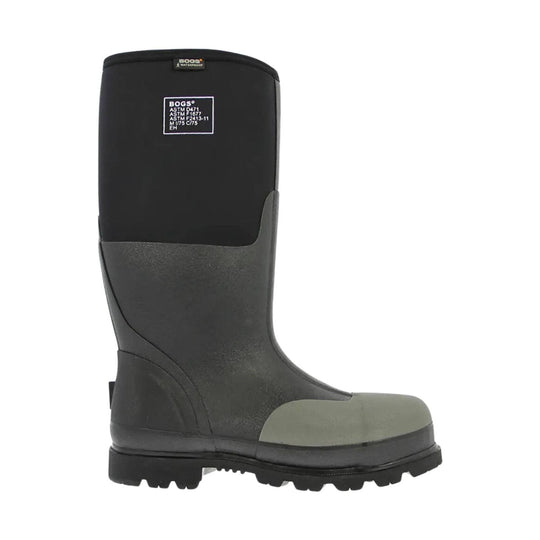Black and gray rubber boot with a visible brand logo on a white background