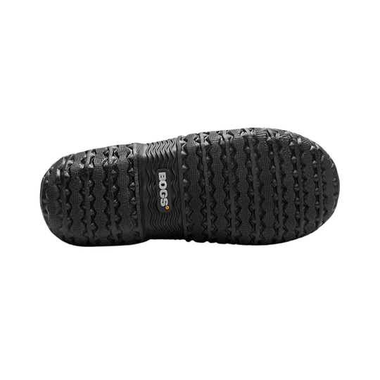 Black boot sole with deep tread and a BOGS logo at center