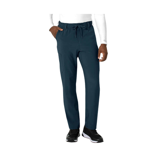 Dark blue straight-leg scrub pants with a drawstring waist and side pockets