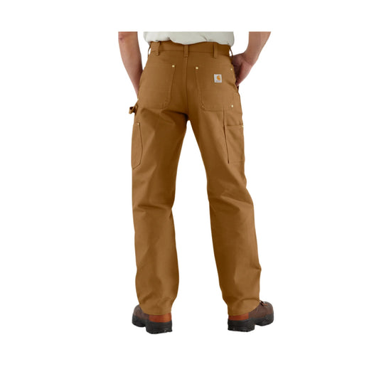 Brown canvas work pants shown from the back, with double front knees and cargo pockets