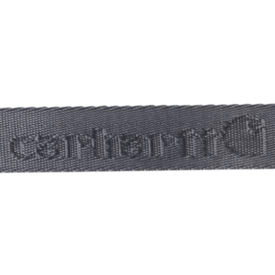 Dark gray woven webbing belt with embossed Carhartt logo