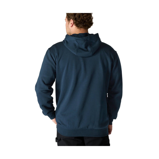 Dark navy hooded sweatshirt shown from the back