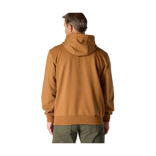 Brown hooded quarter-zip sweatshirt shown from the back