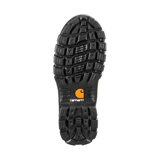Black lugged work boot sole with Carhartt logo