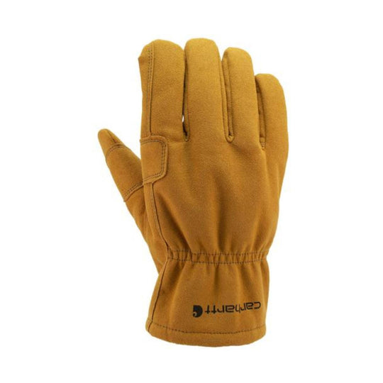 Brown work glove with open cuff and stitched finger panels