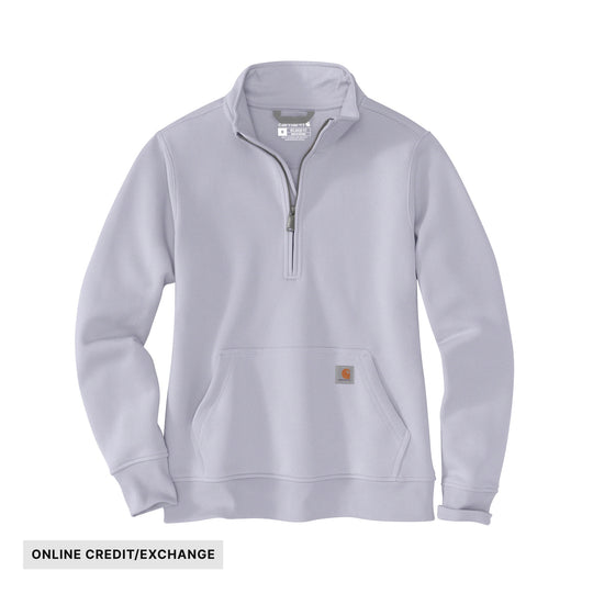 Light gray quarter-zip pullover sweatshirt with a front kangaroo pocket