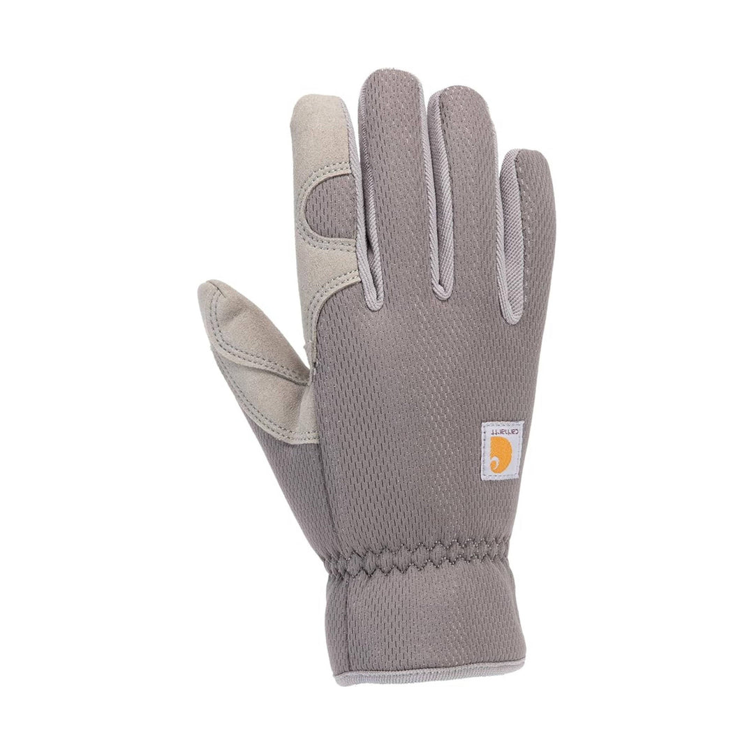 Gray insulated work glove with reinforced palm and Carhartt logo patch