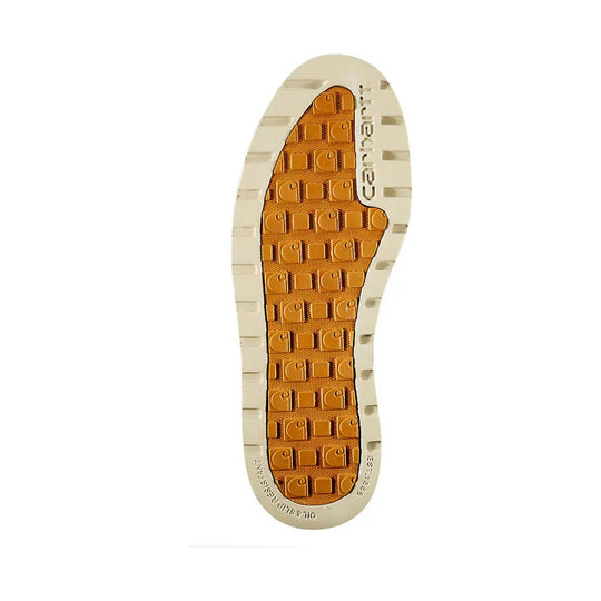 Boot outsole with tan lug tread and Carhartt branding