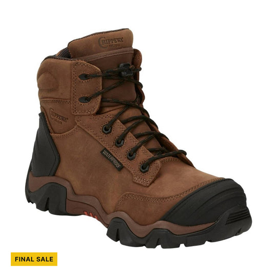 Brown waterproof hiking boot with black toe and heel reinforcements and black laces