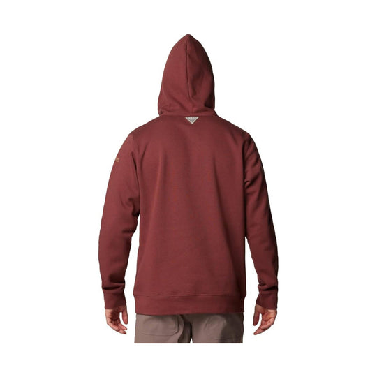 Maroon hooded sweatshirt shown from the back