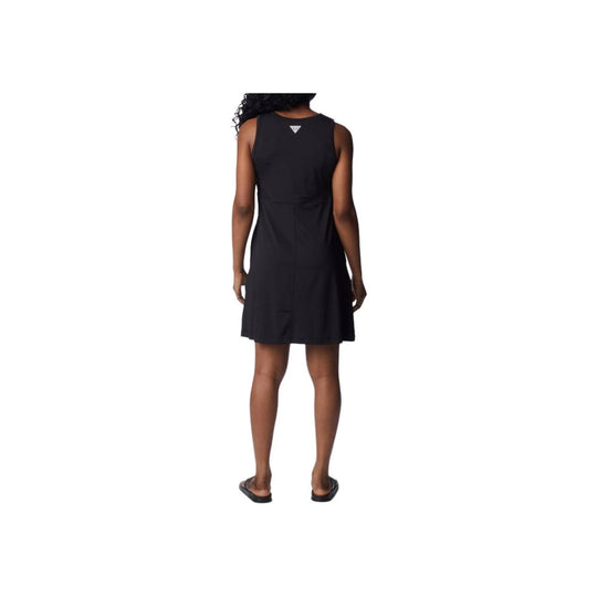 Black sleeveless athletic dress with flared skirt, shown from the back.