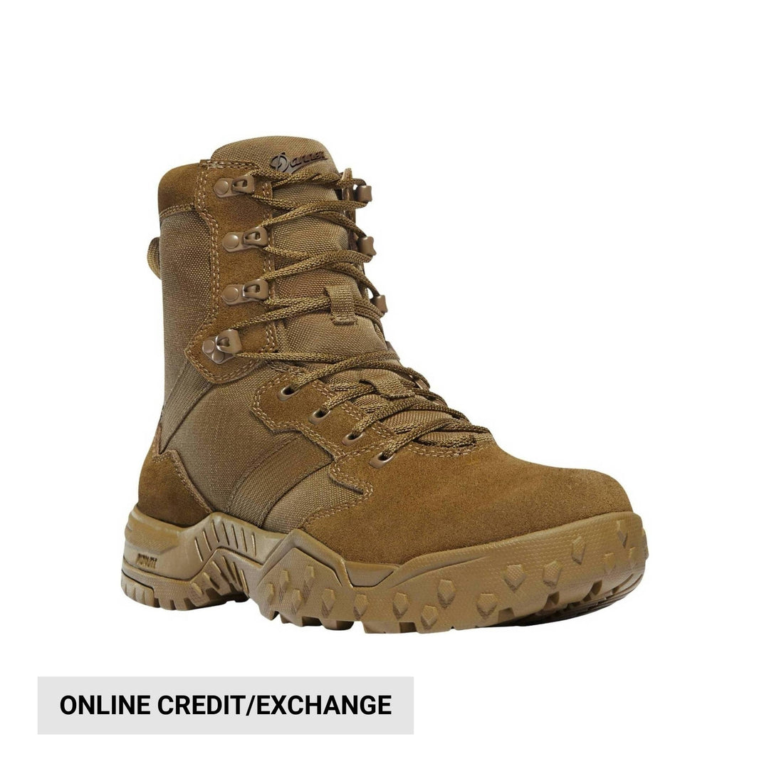 Tan lace-up tactical boot with rugged treaded sole