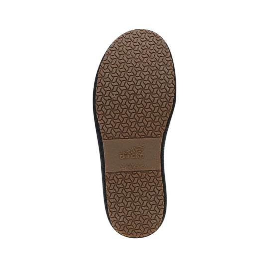 Brown slip-resistant shoe outsole with patterned tread and Dansko logo