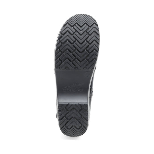 Black boot outsole with zigzag tread and embossed Dansko logo