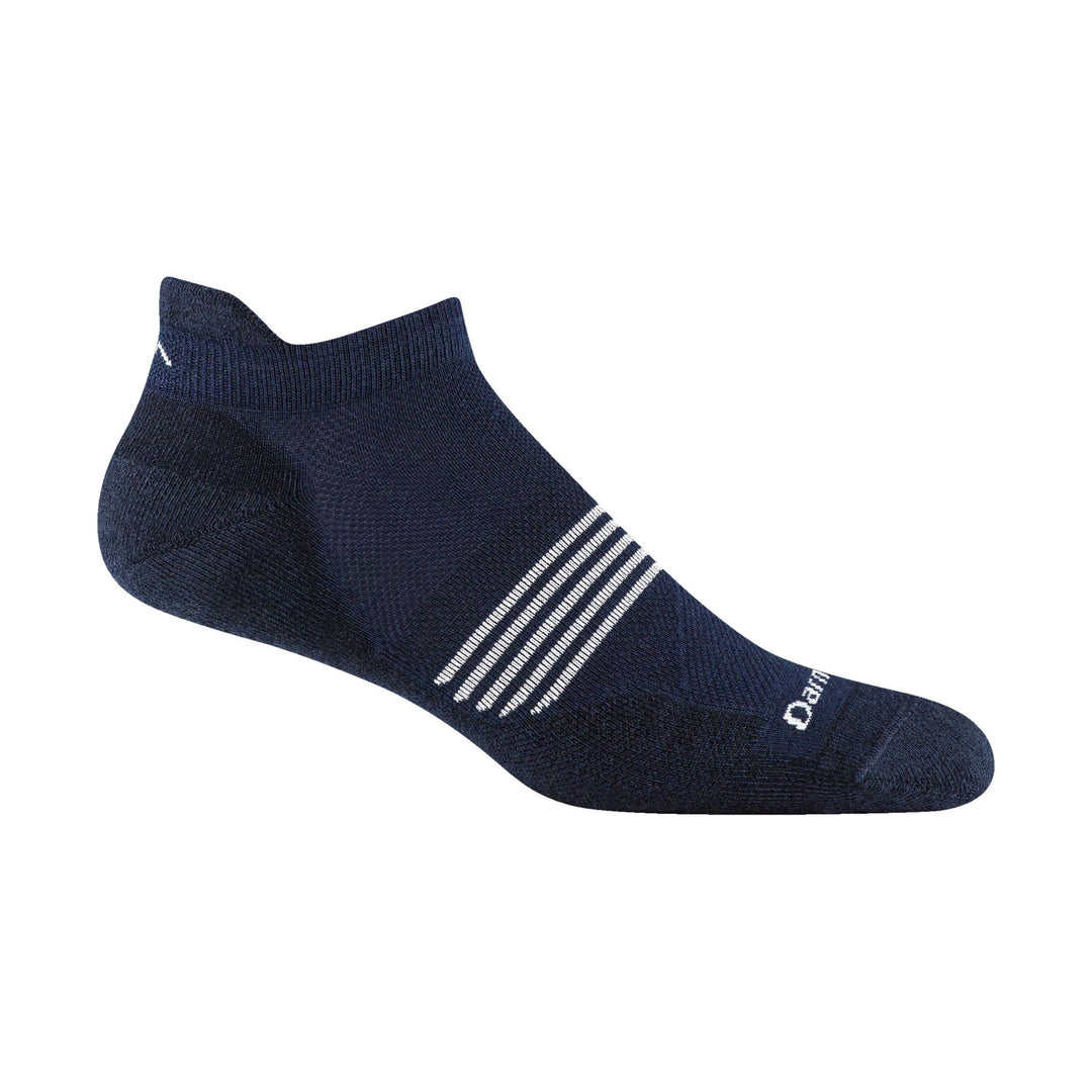 Navy no-show athletic sock with white stripe detailing