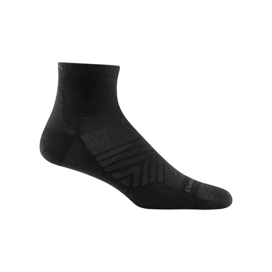 Black ankle running sock shown in side profile on a white background