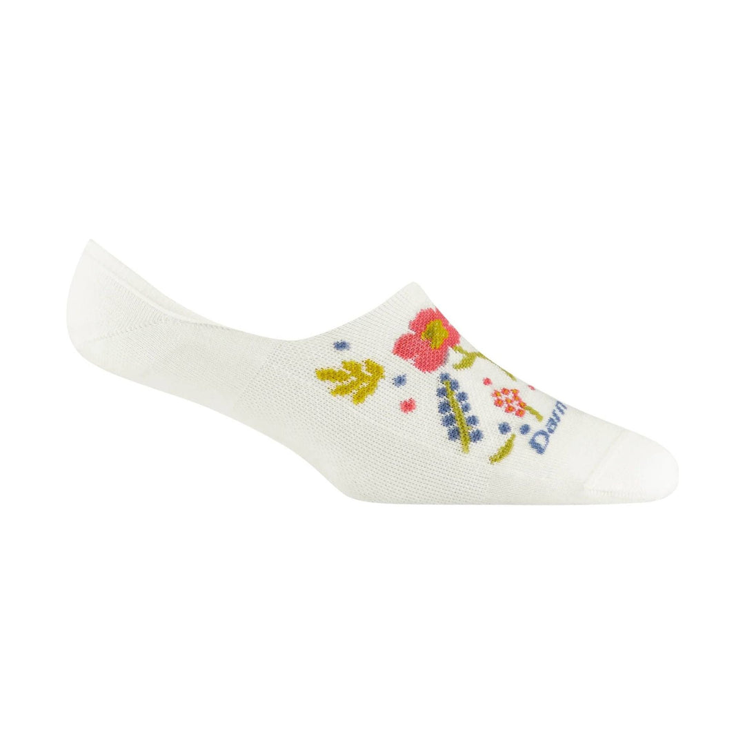 White no-show sock with a colorful floral knit pattern