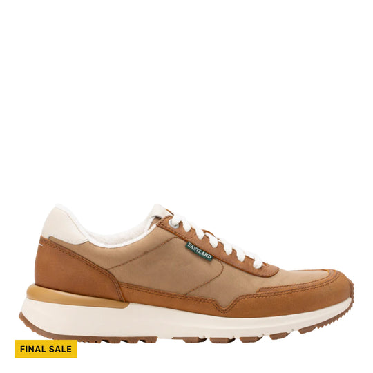 Tan lace-up sneaker with white platform sole and visible FINAL SALE label