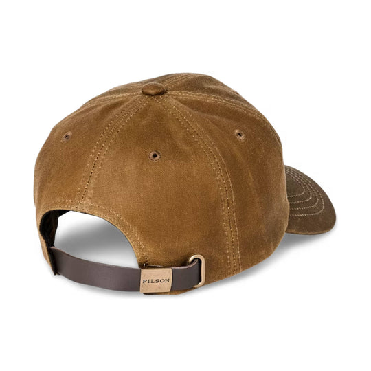 Brown canvas baseball cap with an adjustable back strap and visible FILSON label