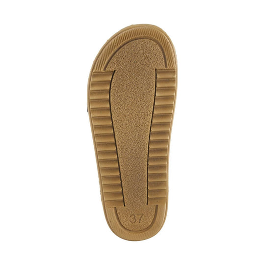 Tan shoe sole with textured tread and size 37 marking