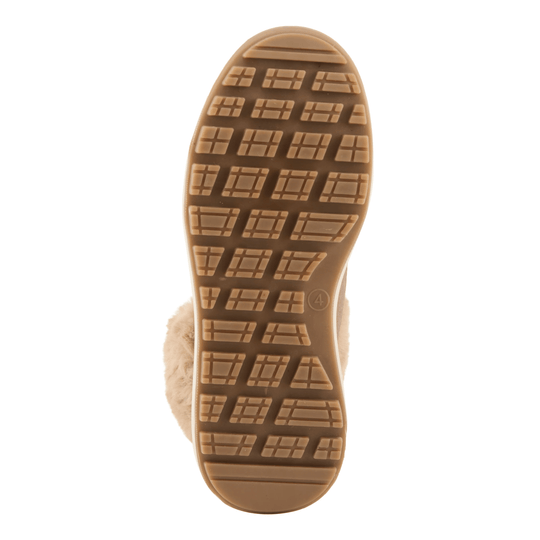 Tan boot sole with deep tread pattern