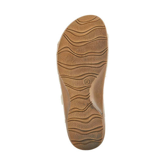 Tan sandal outsole with wavy tread and size 37 marking