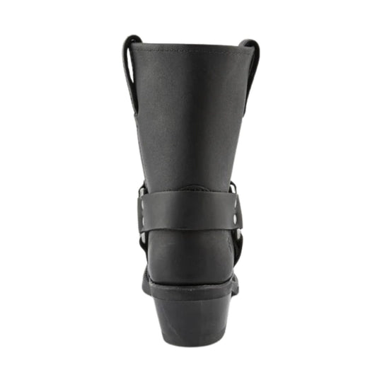 Black mid-calf boot with pull loops and a wide ankle strap
