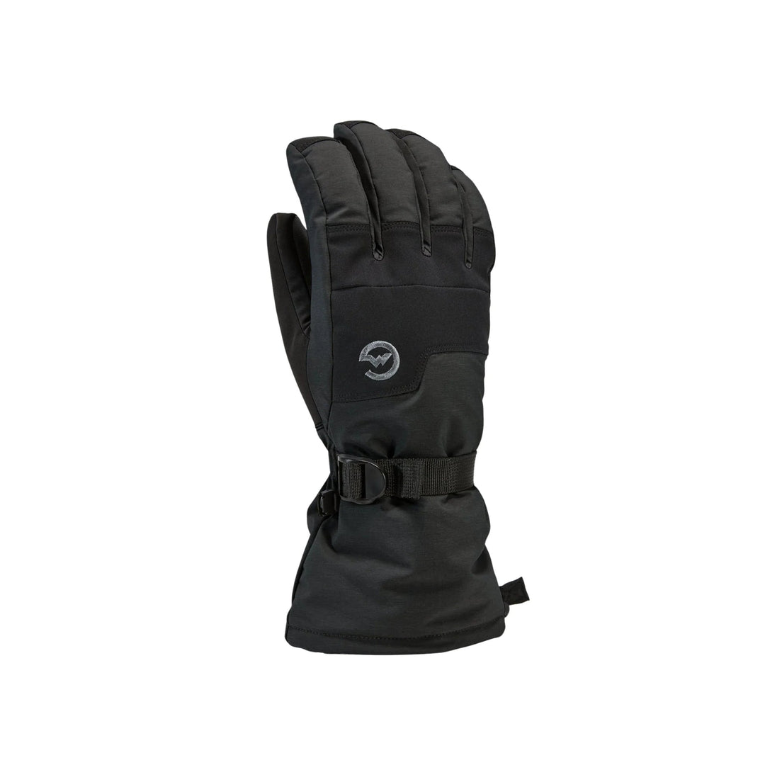 Black insulated winter glove with gauntlet cuff and wrist strap
