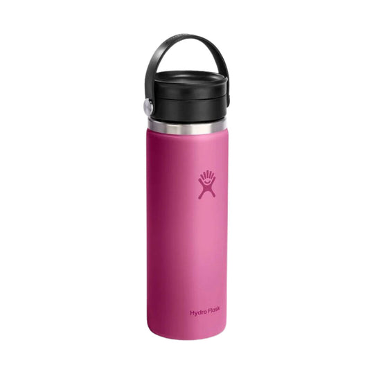 Pink insulated water bottle with black flip-top lid and carry handle