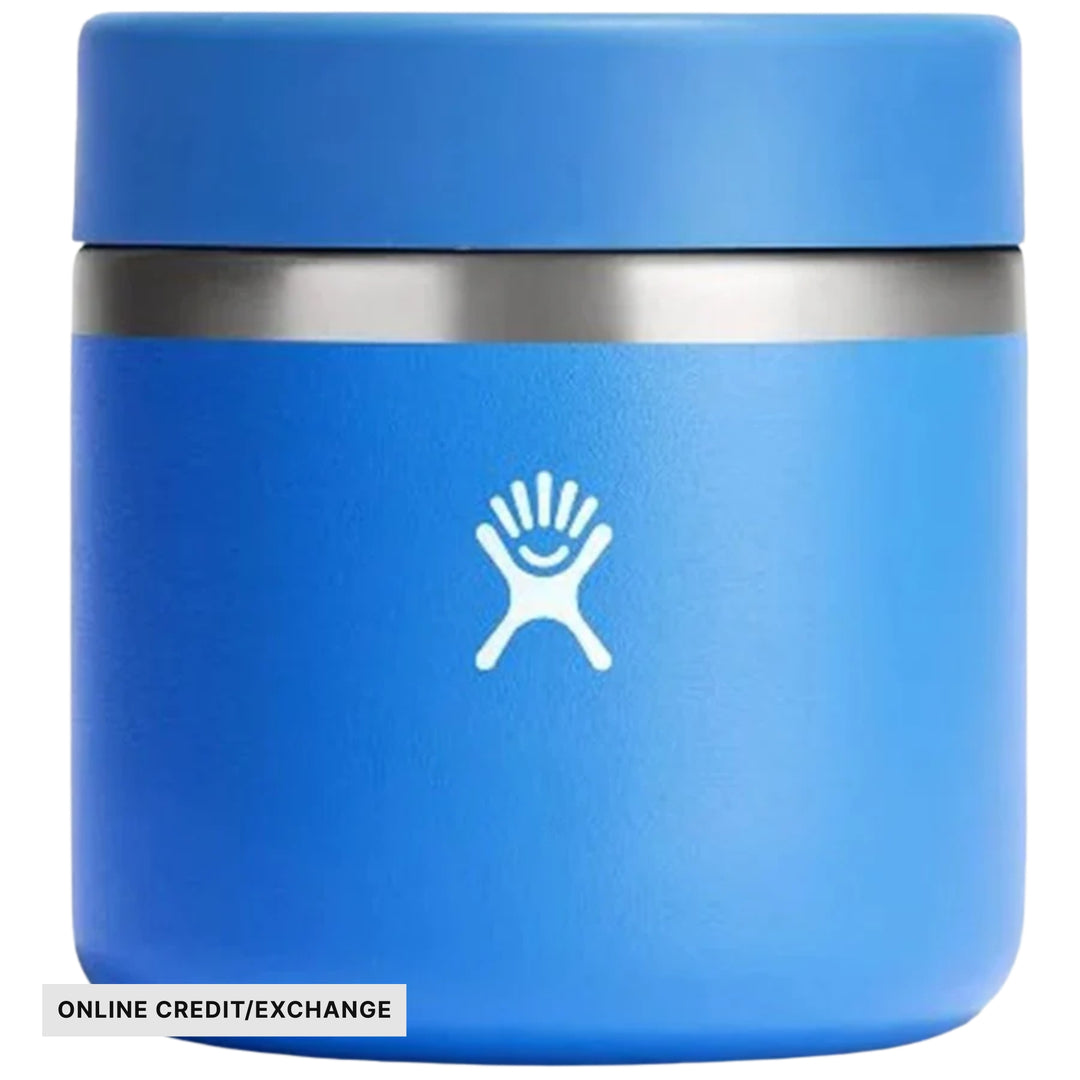 Blue insulated food jar with a wide screw-on lid