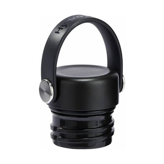 Black insulated water bottle with a carry handle and visible Hydro Flask branding