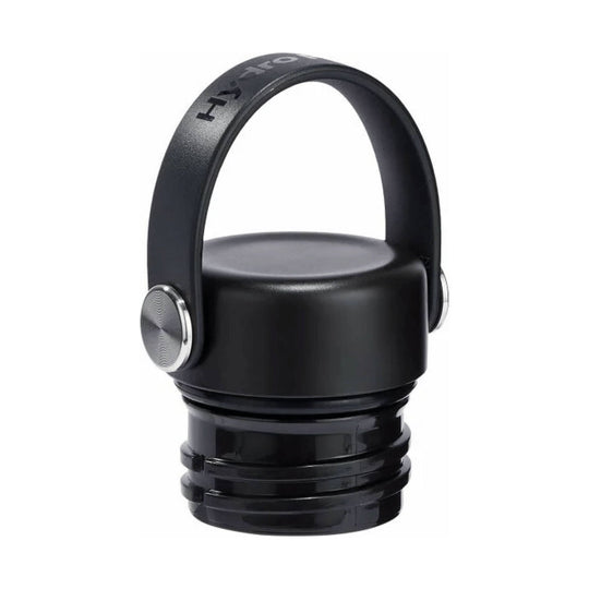 Black insulated water bottle with a hinged carry handle