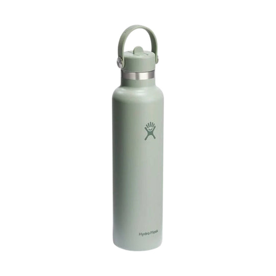 Mint green water bottle with a loop cap and stainless steel accent band