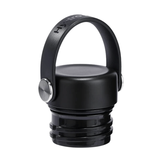 Black insulated water bottle with a carry handle and threaded cap.