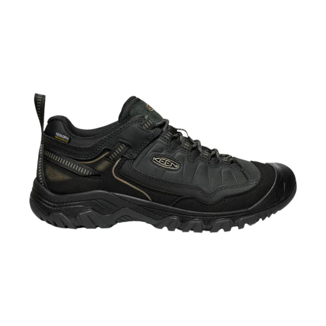Black mid-cut hiking shoe with rugged lug sole, mesh upper, and KEEN logo on the side