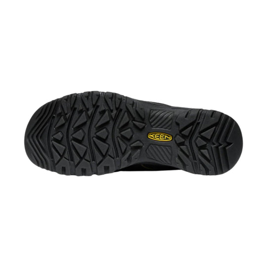 Black lugged hiking shoe outsole with KEEN logo