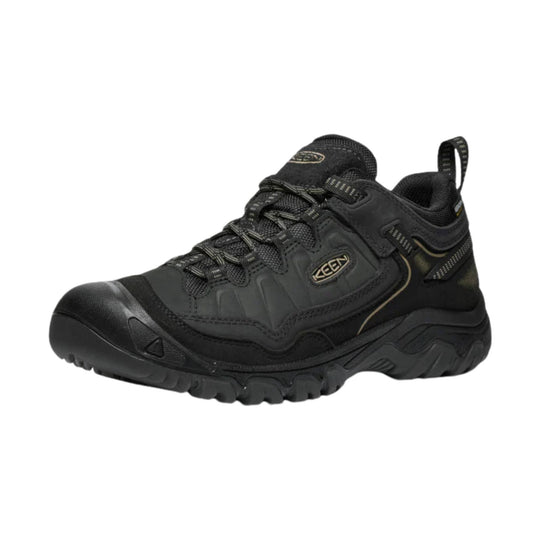 Black low-top hiking shoe with chunky tread, mesh upper, and KEEN logo on the side