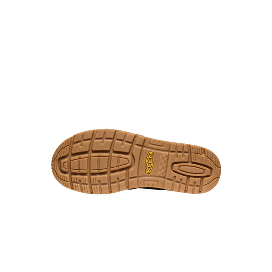 Tan boot outsole with deep tread and a KEEN logo in the center